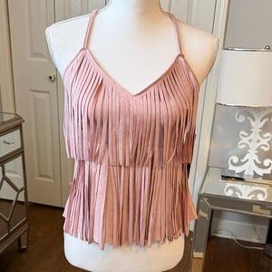 Moa Moa "Darling" Pale Pink Faux Suede Fringe Halter Top Small NWT ❤️❤️❤️